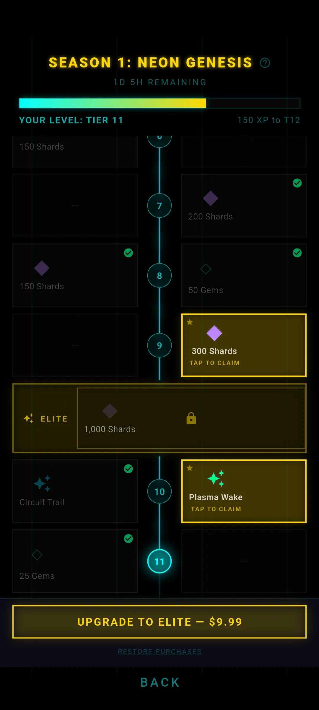 Battle Pass Season 1: Neon Genesis — 30-tier reward track